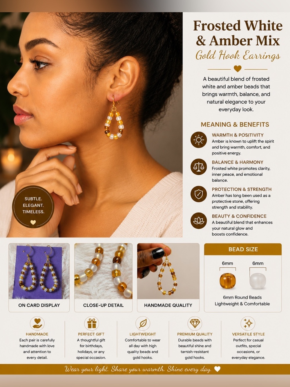 Frosted White & Amber Mix (Gold Hooks